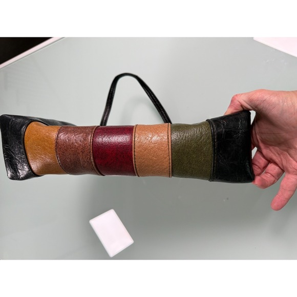 VTG 60's Mod Vinyl Satchel Handbag Multicolor Stripe Design GrannieCore - Picture 3 of 10